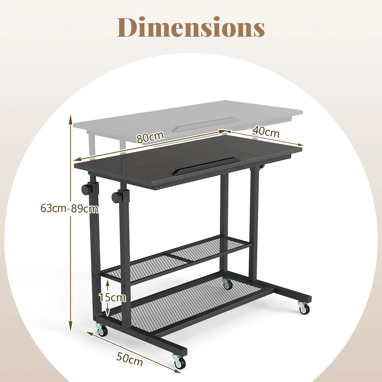 Costway Mobile Stand up Desk Height Adjustable Sit Stand Desk in Black 2