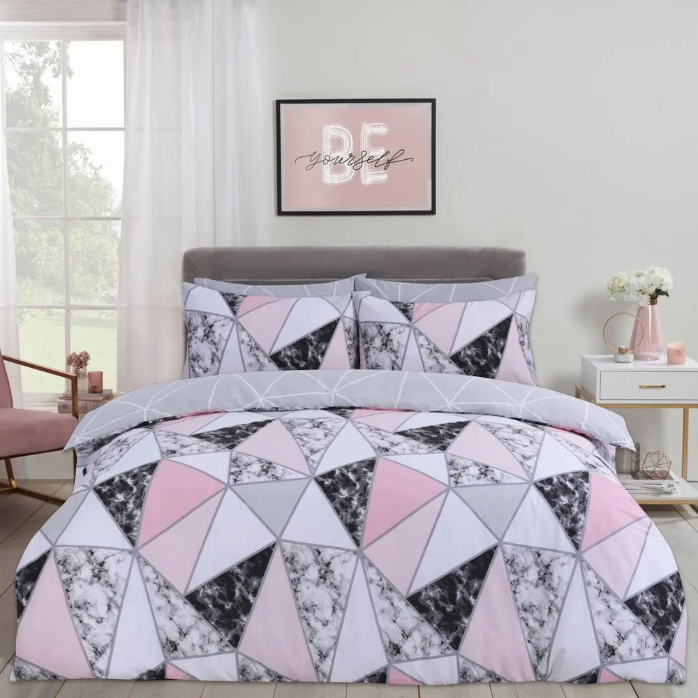 OHS Marble Geo Duvet Cover with Pillowcase Bedding Set in Light Pink