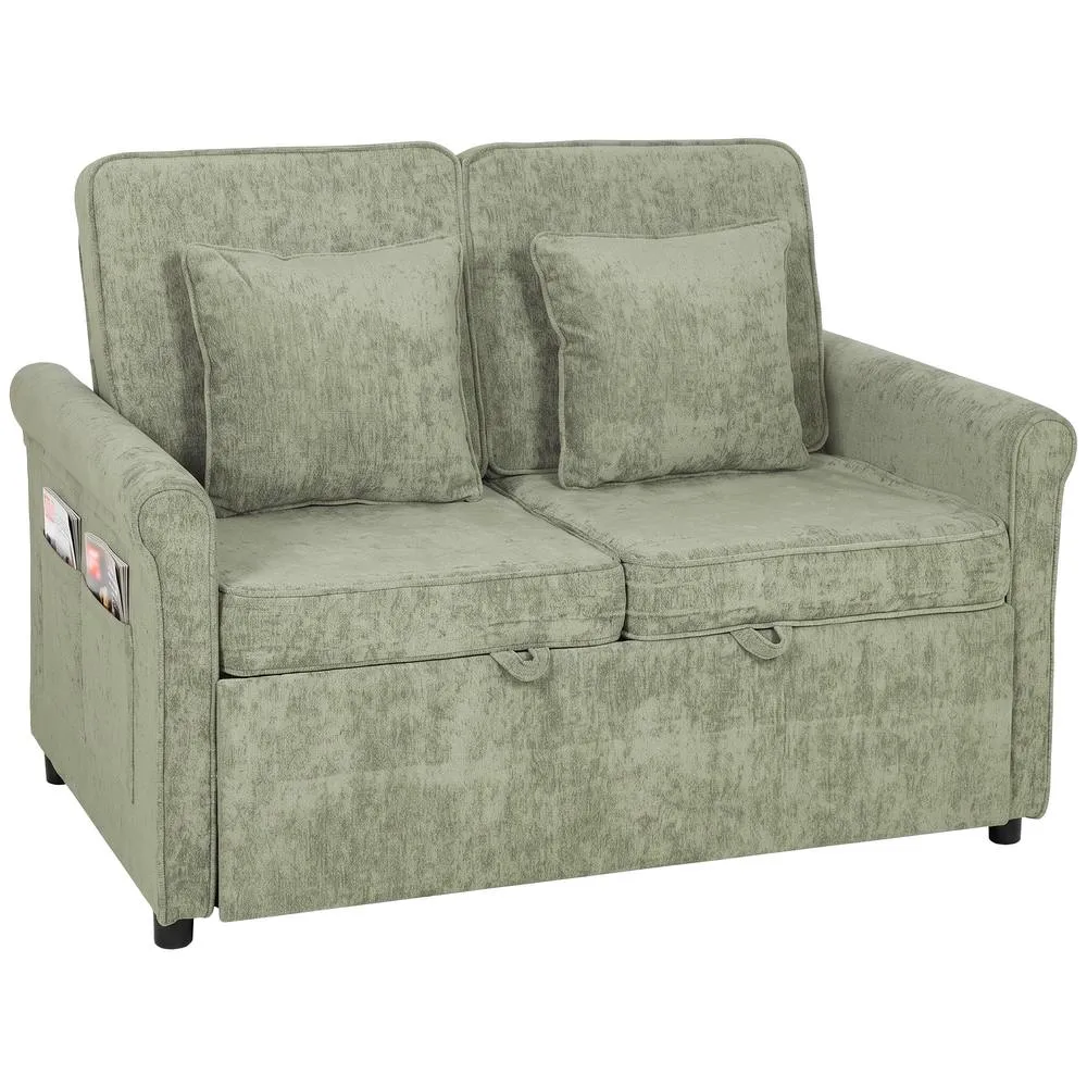 HOMCOM 2 Seater Sofa Bed, 3-in-1 Convertible Pull Out Sofa Bed, Light Green