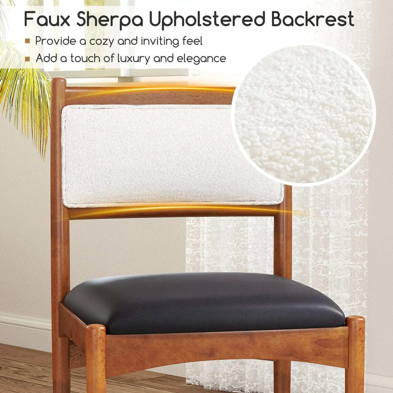 Costway Wooden Dining Chair Set of 2 Upholstered Kitchen Chairs-Brown in Brown 5