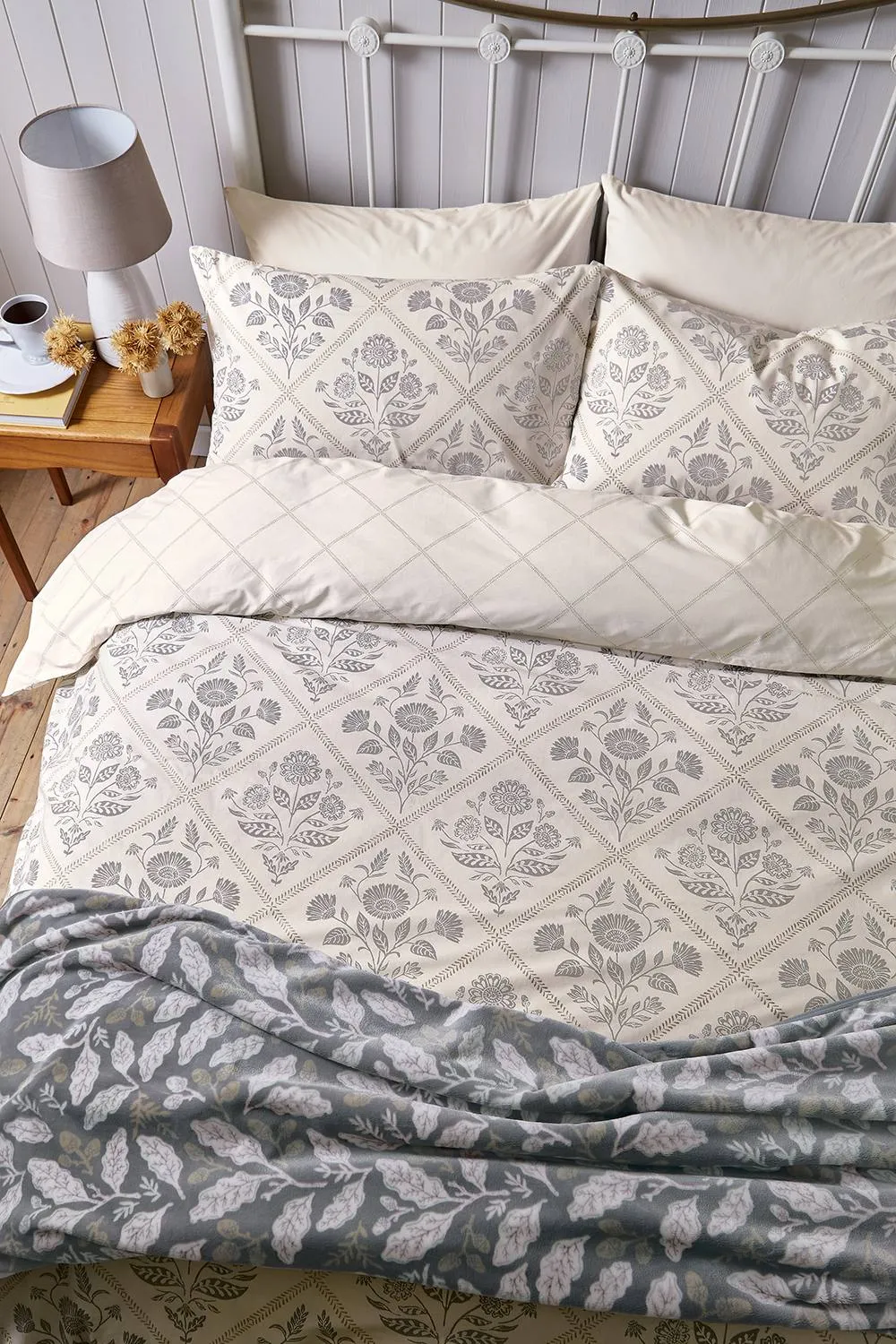 Helena Springfield 'Folk Trellis' Cotton Duvet Cover Set in Charcoal 4