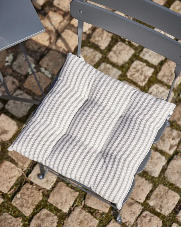 Dibor Set of 4 Grey Stripe Outdoor Garden Furniture Seat Pads with Ties L40cm x W40cm 3
