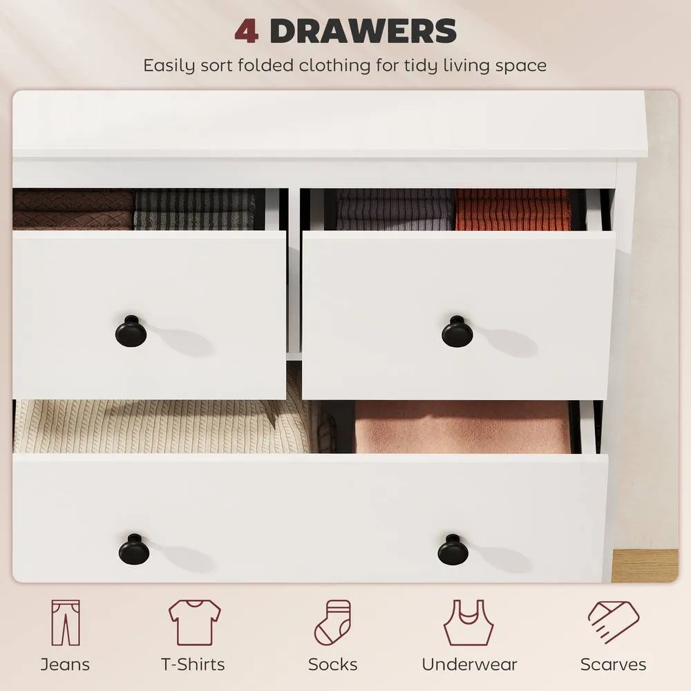 HOMCOM Modern Chest of Drawers, 4 Drawer Dresser for Bedroom, White 4