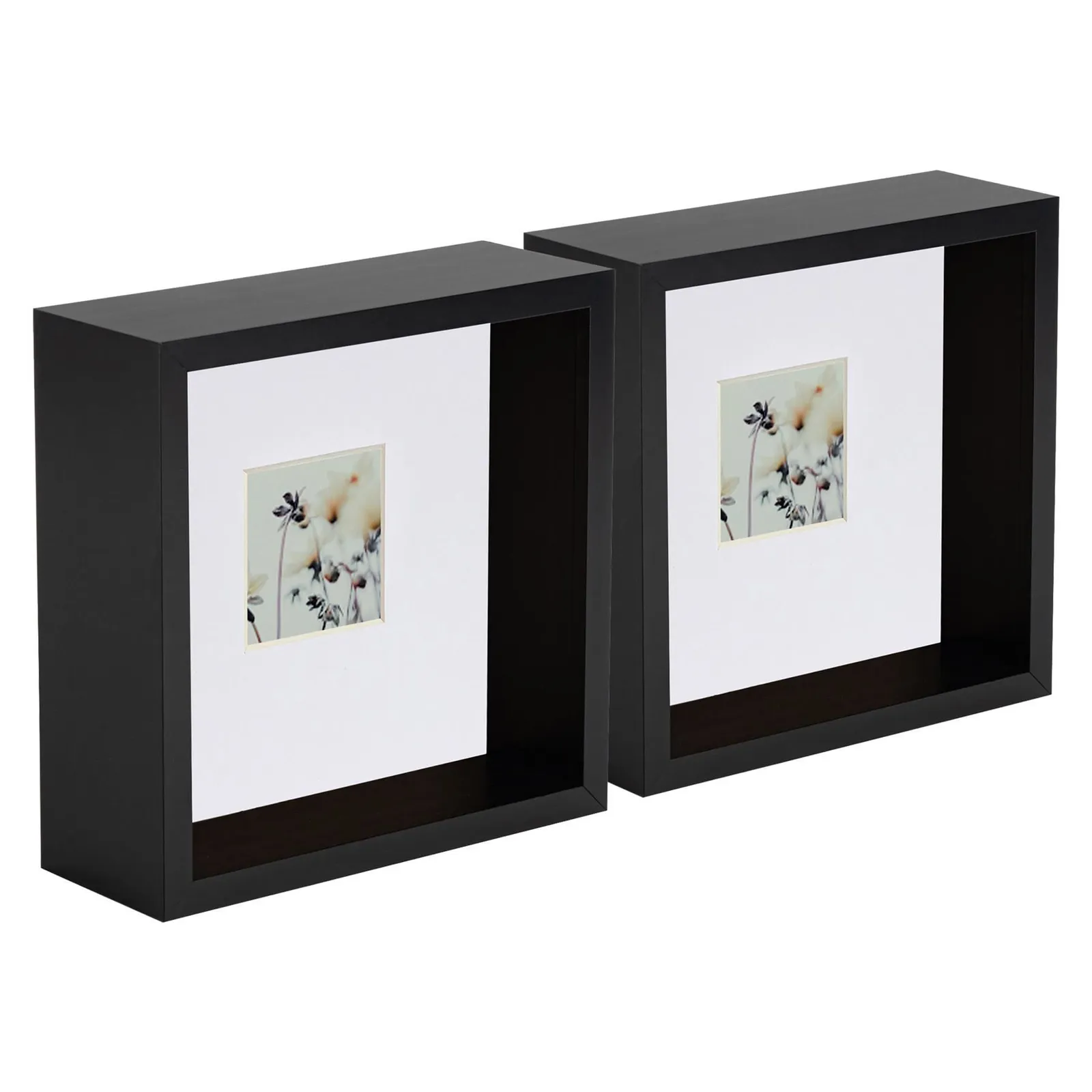 Nicola Spring 3D Deep Box Photo Frames - 6 x 6" with 2 x 2" Mount - White Mount - Pack of 5 in Black
