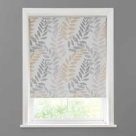 Leah Leaf Ochre Blackout Roller Blind 3