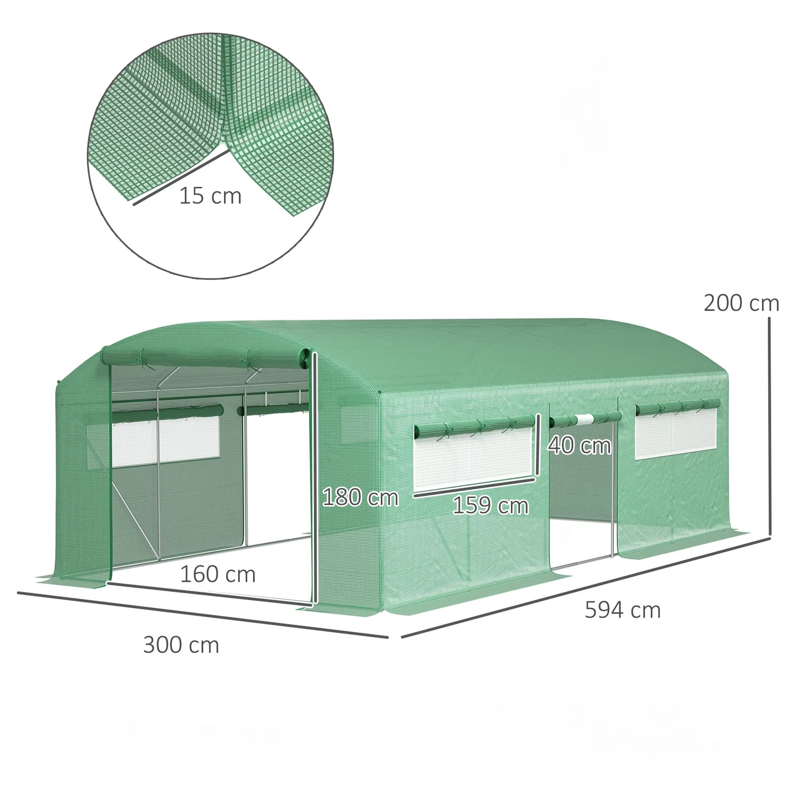 OUTSUNNY Polytunnel Greenhouse with 3 Roll-up Doors, 6 x 3 x 2m, Green 3