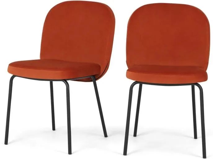 Set of 2 Safia Dining Chairs, Flame Orange Velvet