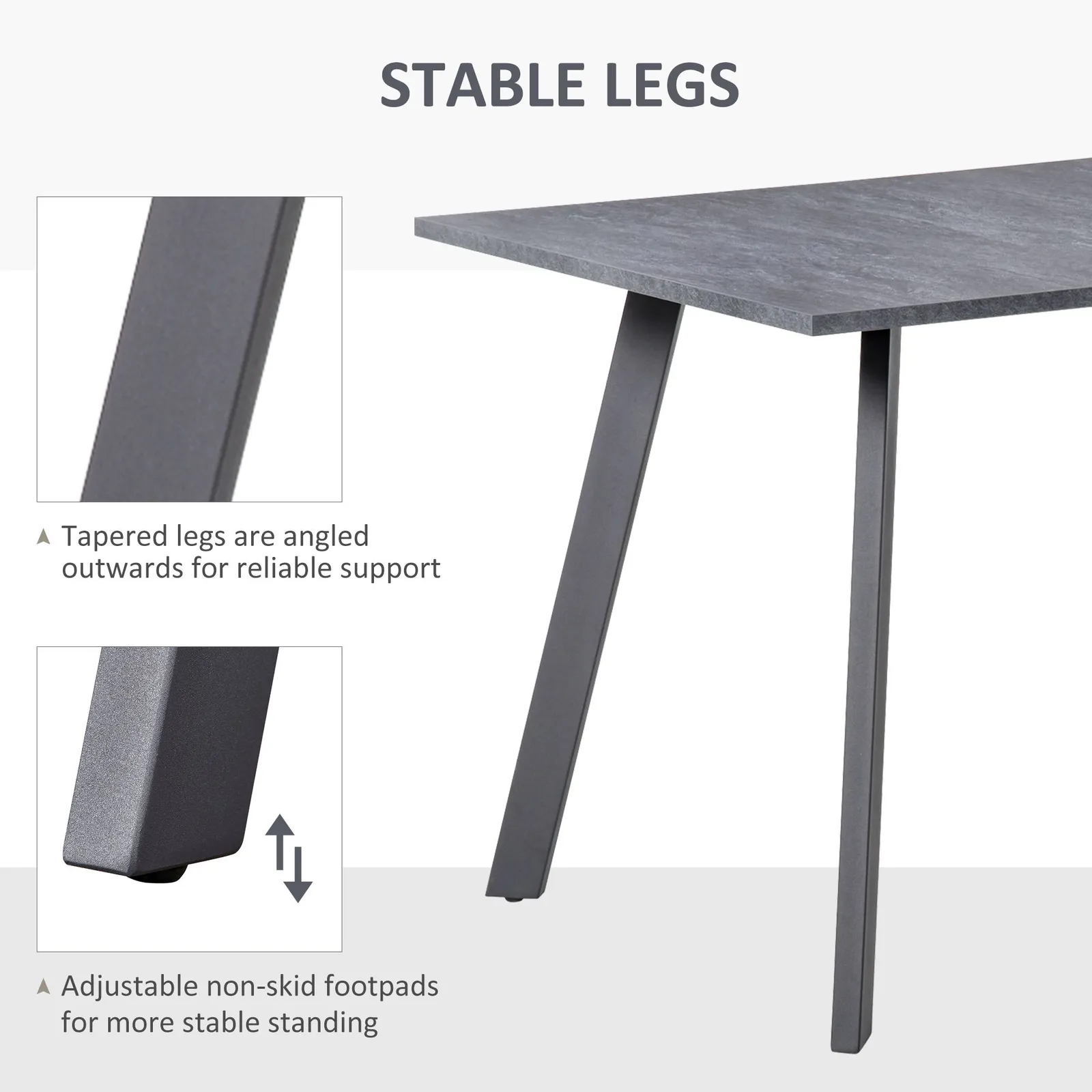 HOMCOM Modern Rectangular Dining Table Indoor Metal Legs Spacious Tabletop in Grey 4