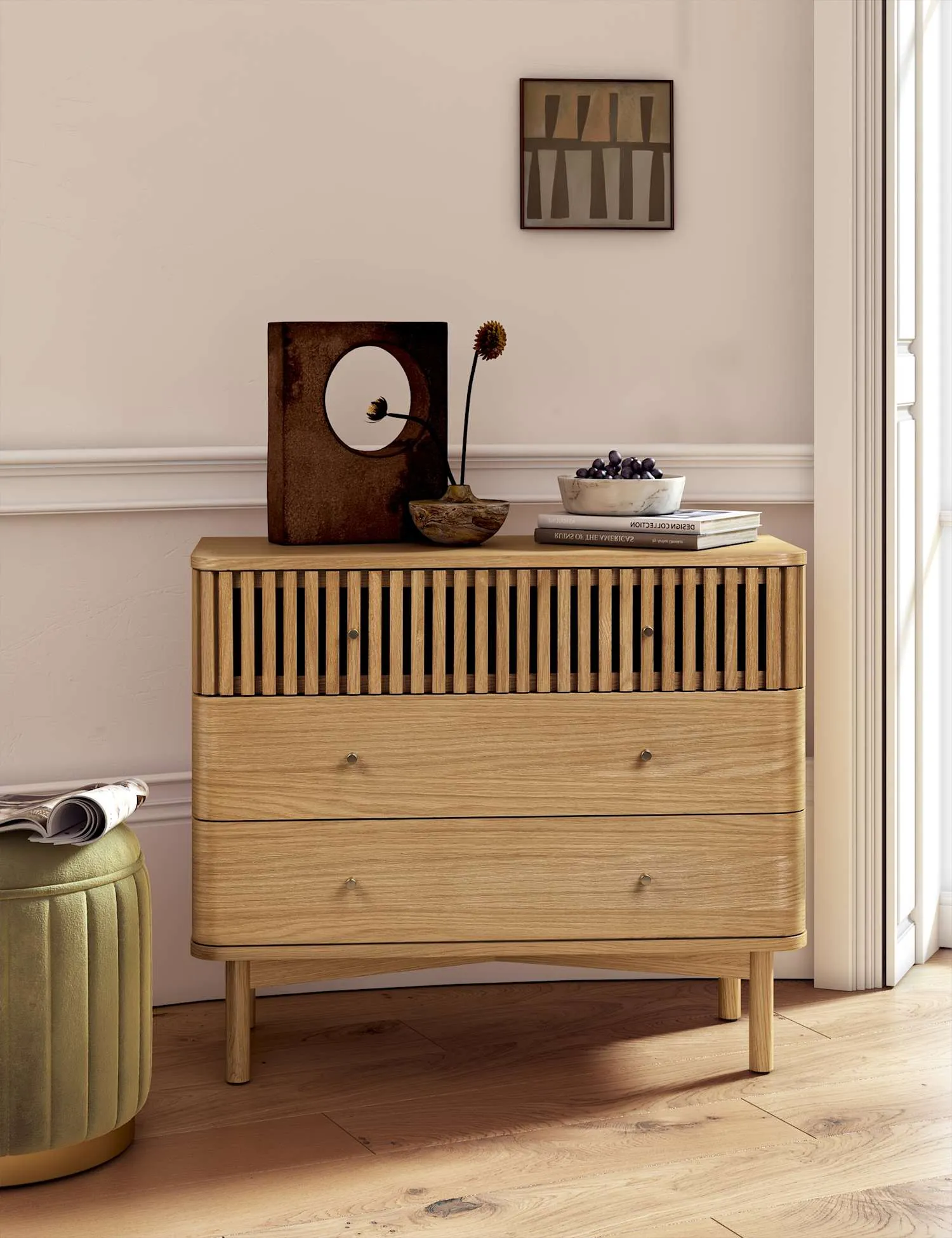 Corndell Soho Oak Veneer 3 Drawer Chest Natural