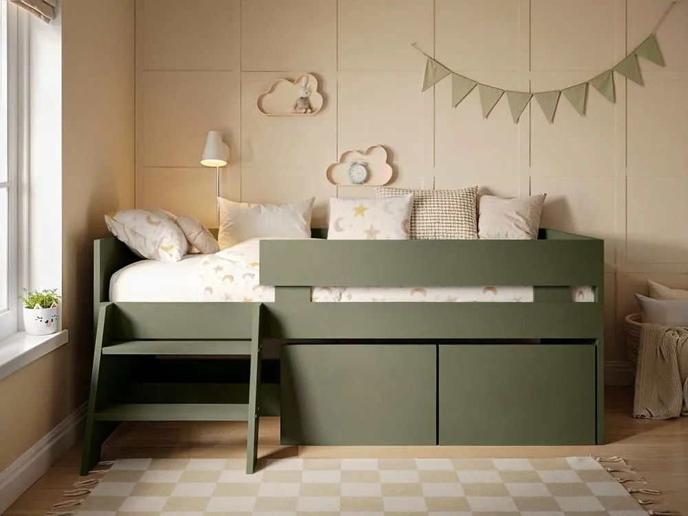 Flair Logan Single Storage Low Sleeper Bed in Green 2