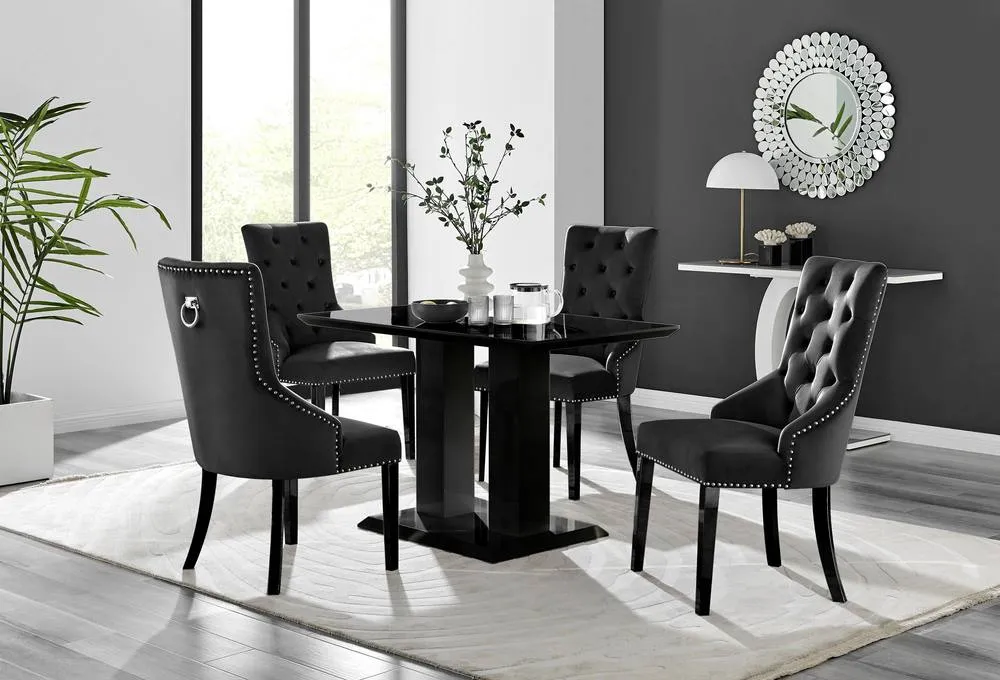 FurnitureboxUK Imperia 4 Black Dining Table & 4 Belgravia Chairs
