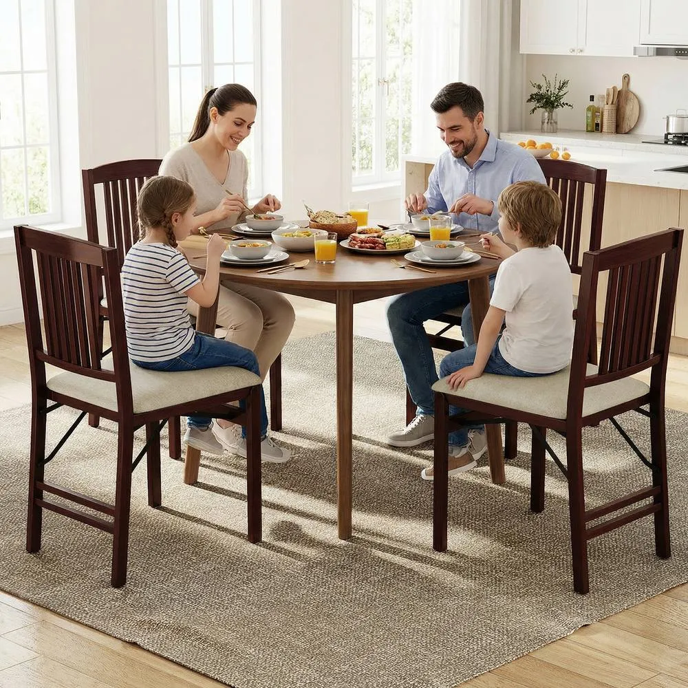 Costway Folding Dining Chairs Set of 2 Foldable Upholstered Kitchen Chairs in Off-White 6