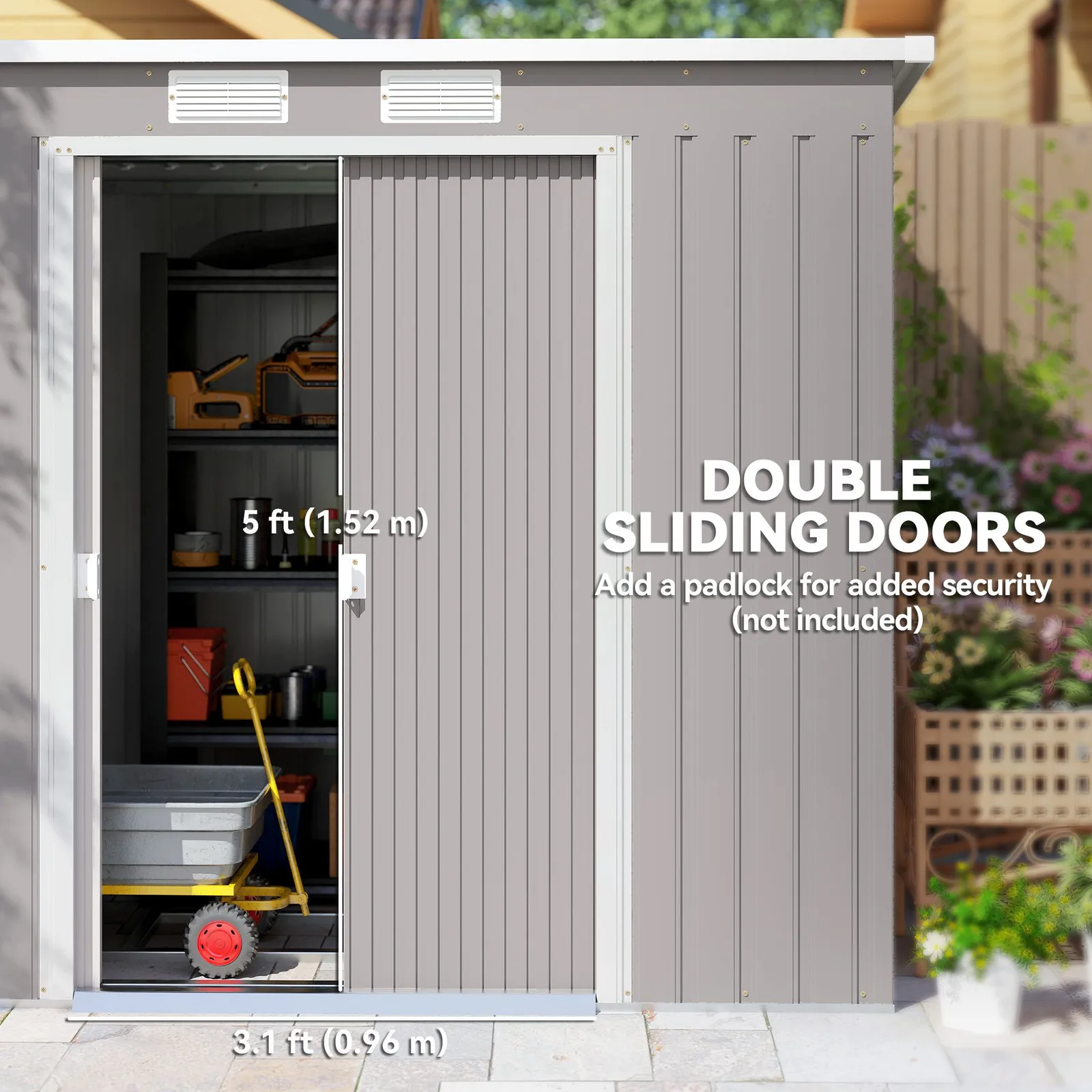 OUTSUNNY 7 x 4ft Metal Garden Storage Shed w/ Double Door Green in Grey 5