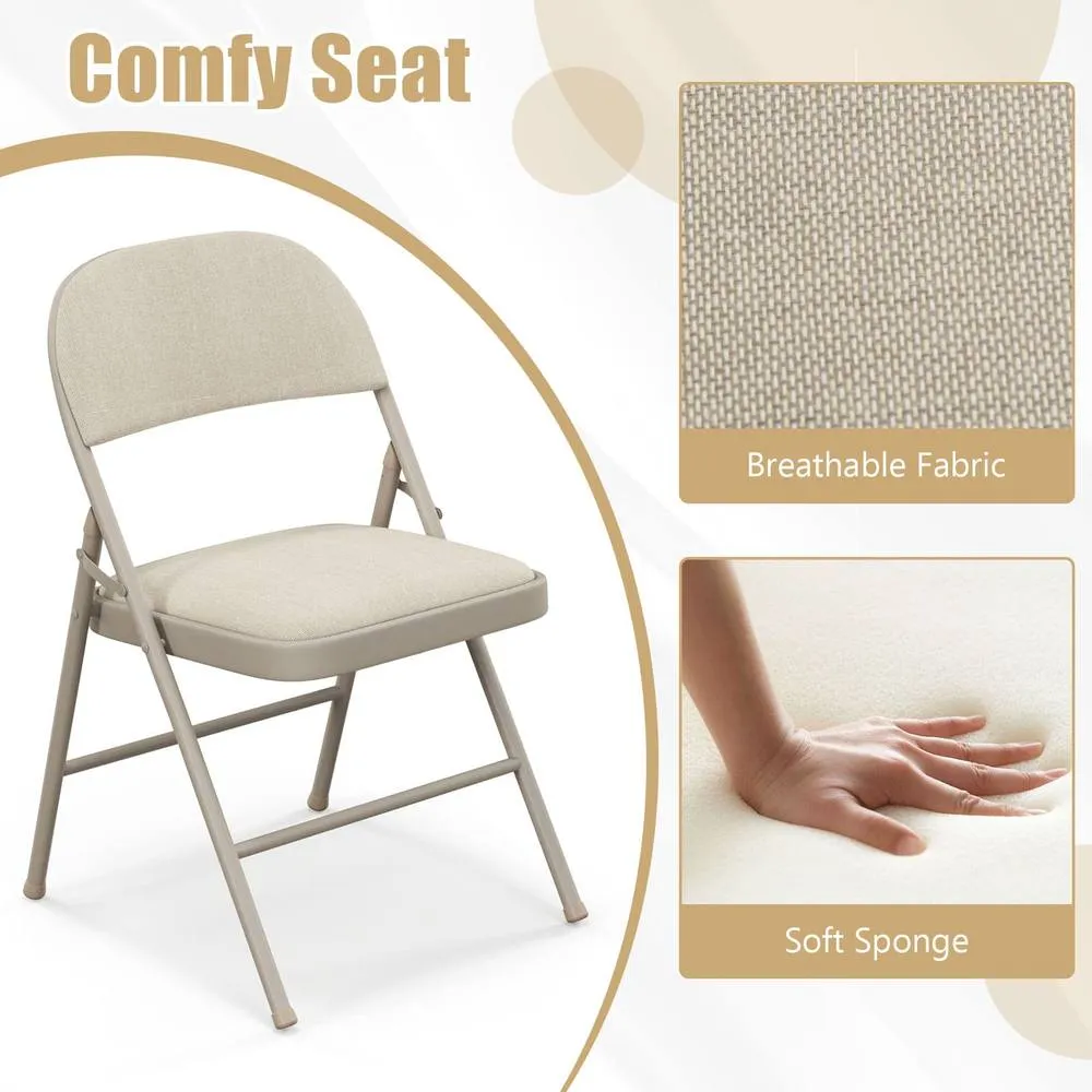 Costway Set of 6 Folding Fabric Padded Chairs w/ Sponge Seat & Backrest in Beige 6