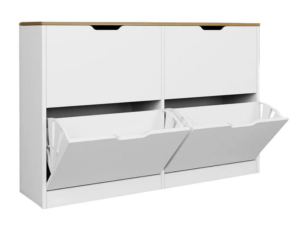 Vente-unique Shoe Cabinet With 4 Drop - Down Shelves - White & Natural - LOTULA in Light Oak 5