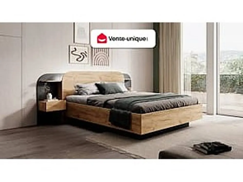Vente-unique Divan Bed With Bedside Tables 160 X 200 Cm - With Leds - Colours: in Black 4