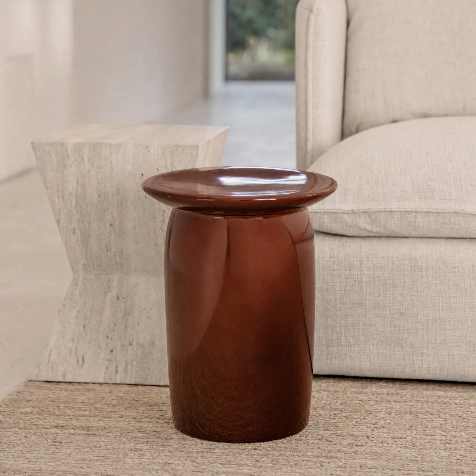 Zuma Lamp Table, Round, Brown Ceramic | Barker & Stonehouse 3