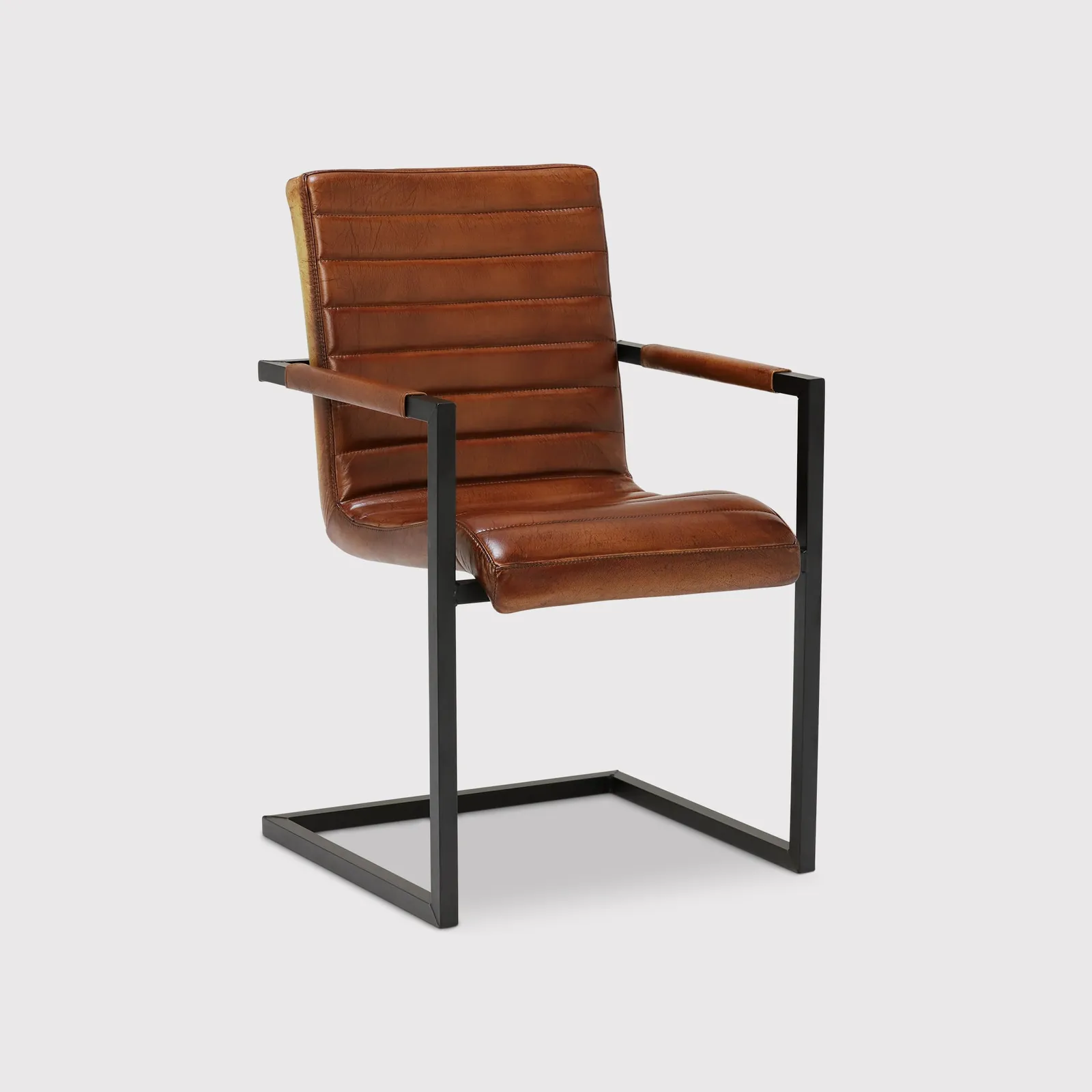 Pure Furniture Brutus Dining Chair With Arms, Brown Leather | Barker & Stonehouse 2
