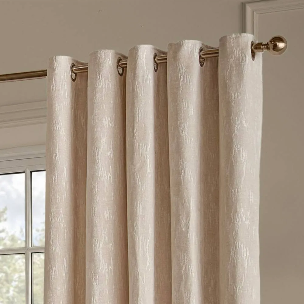 Paoletti Aurelio Chenille Lined Eyelet Curtain Pair Ivory 117Cm Width 137Cm Drop, Cream 3