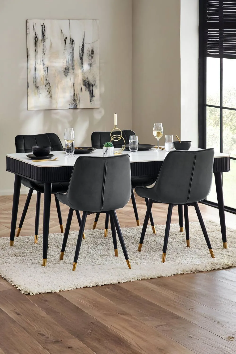 Julian Bowen Louis Rectangular Stone Top 4-6 Seater Dining Table with 2 Drawers in White