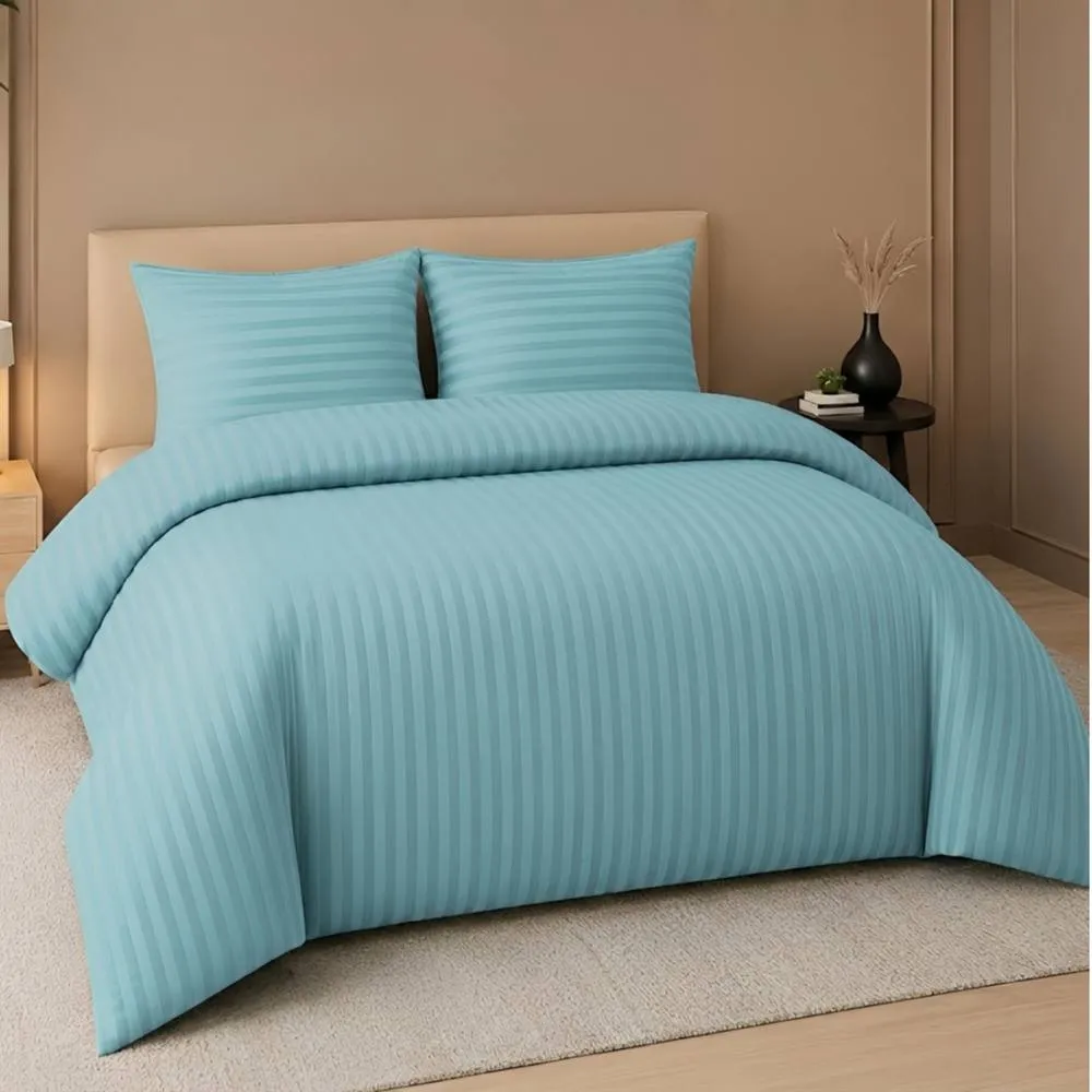 Pamposh Satin Stripes Duvet Cover Set Reversible Bedding Sets in Aqua
