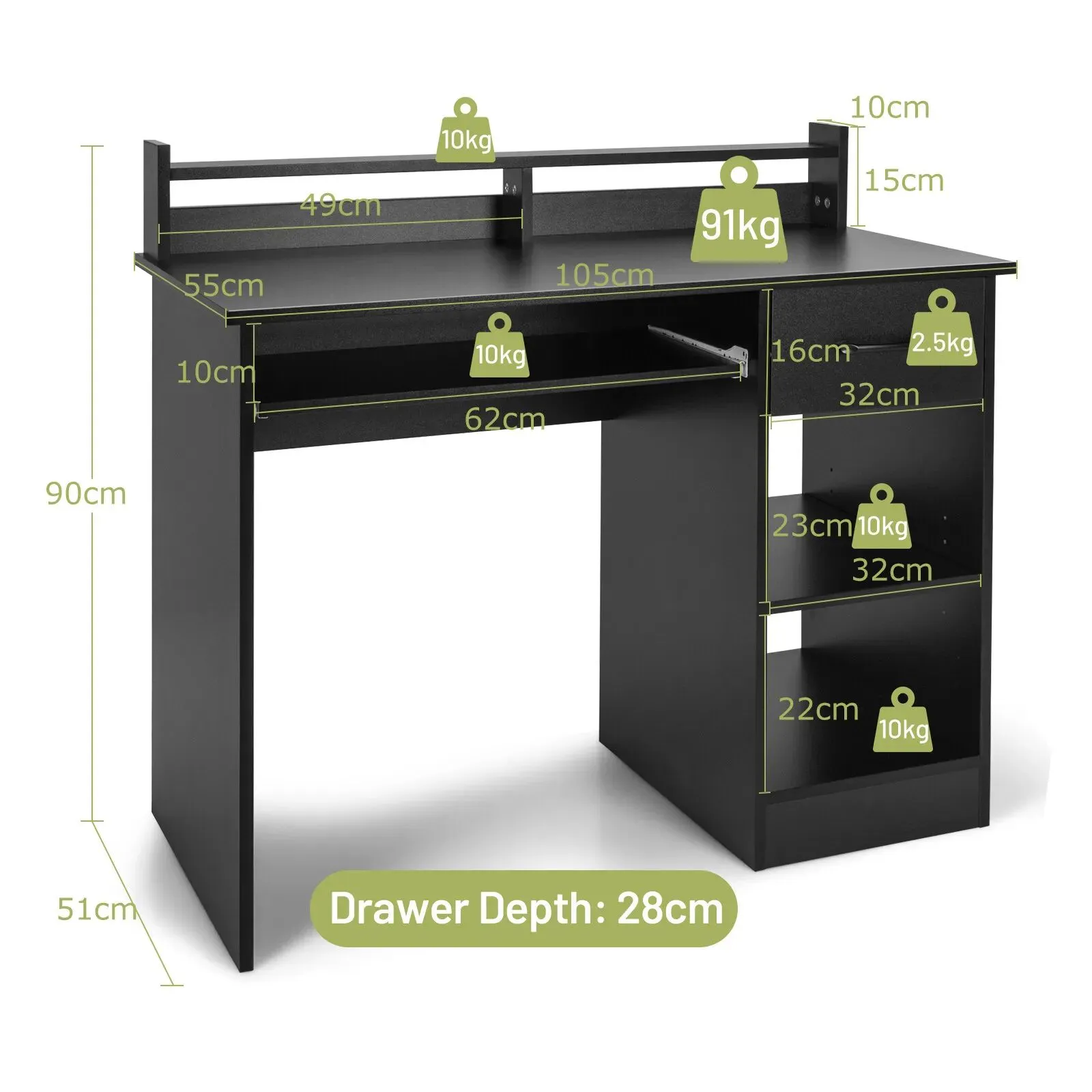 Costway Wooden Computer Desk W/ Keyboard Tray Writing Workstation Vanity Dressing Table in Black 2