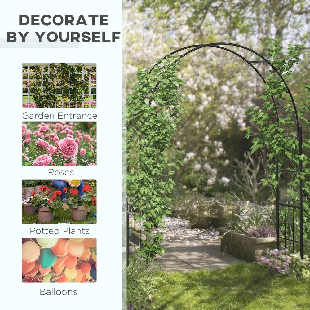 OUTSUNNY 223cm Garden Arch Trellis, Outdoor Wedding Arbor for Roses, Vines in Black 4