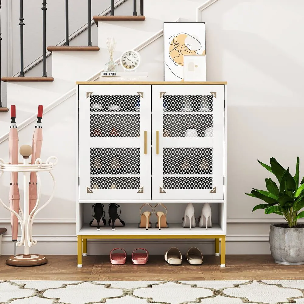 Costway Wooden 5-Tier Shoe Cabinet Modern Shoe Storage Organizer w/Glass Doors in White