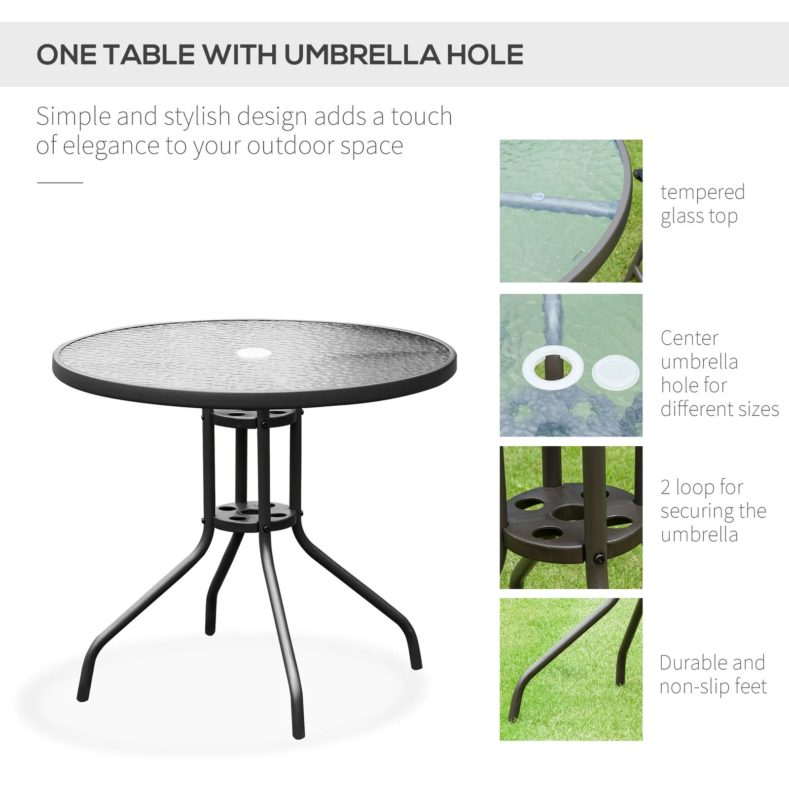 OUTSUNNY 6 Piece Patio Dining Set with Garden Umbrella 4 Folding Chairs in Black 5