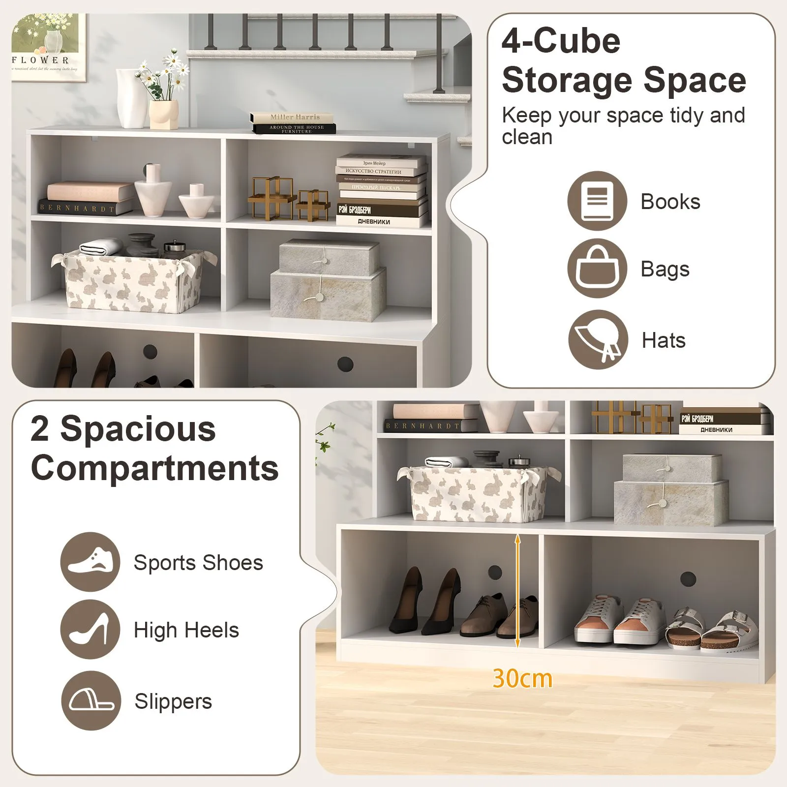 Costway Entryway Shoe Cabinet 2-in-1 Storage Cabinet & Shoe Bench Combo in White 6