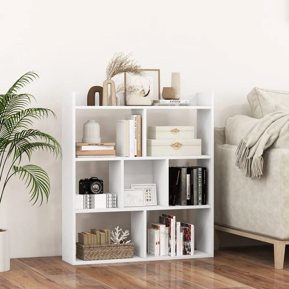 Costway 7 Cubes Open back Bookshelf Home Storage Display Shelf Wooden Bookcase in White 3