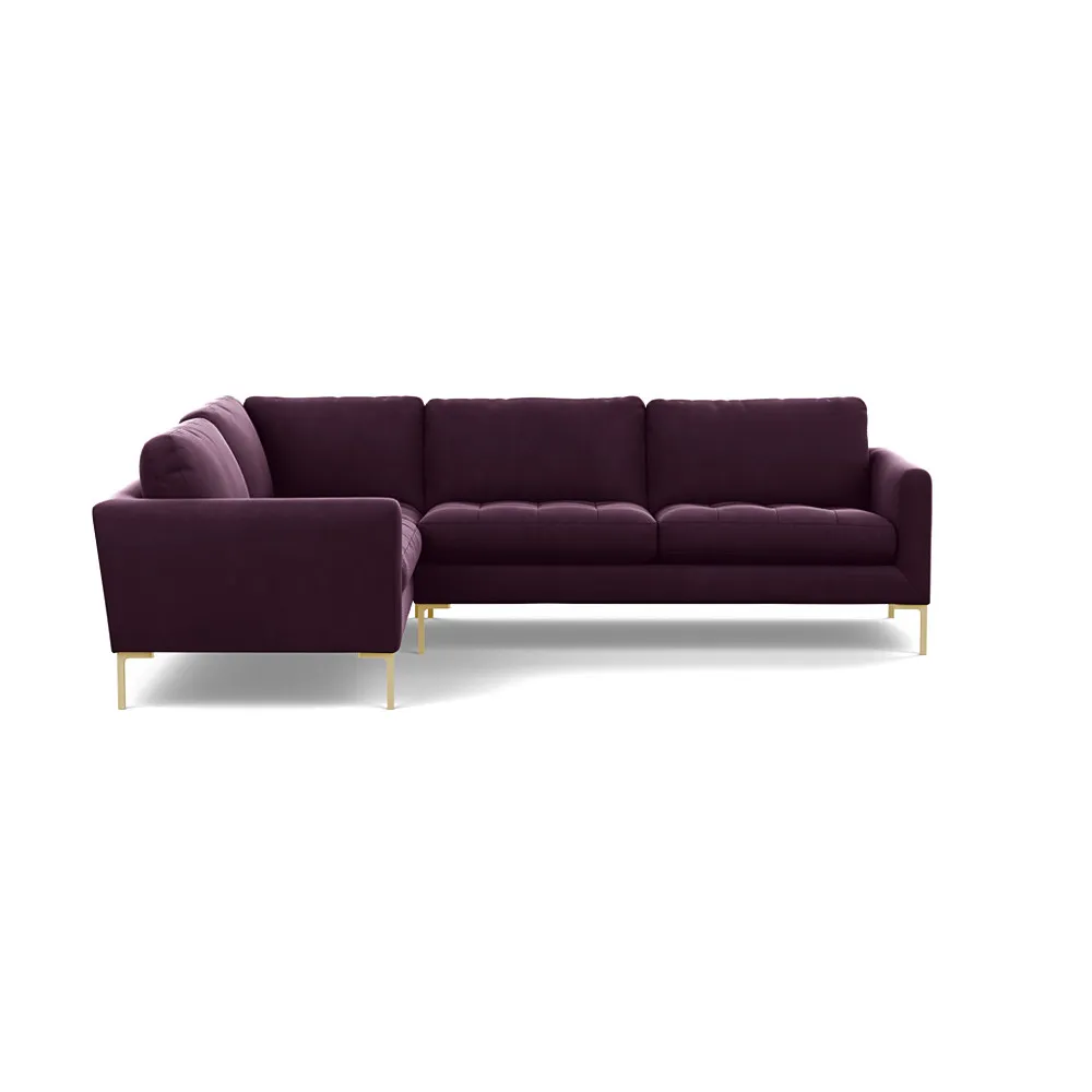 Heal's Eton Left Hand Facing Corner Sofa Velvet Grape Brass Feet