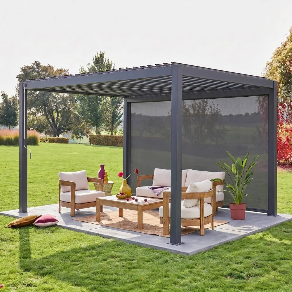 sweeek Louvered Pergola Aluminium 4 X 3m & A 4m Blind in Dark Grey