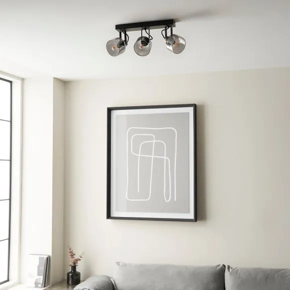 Palazzo Smoked Glass 3 Light Semi Flush Spotlight Bar 6