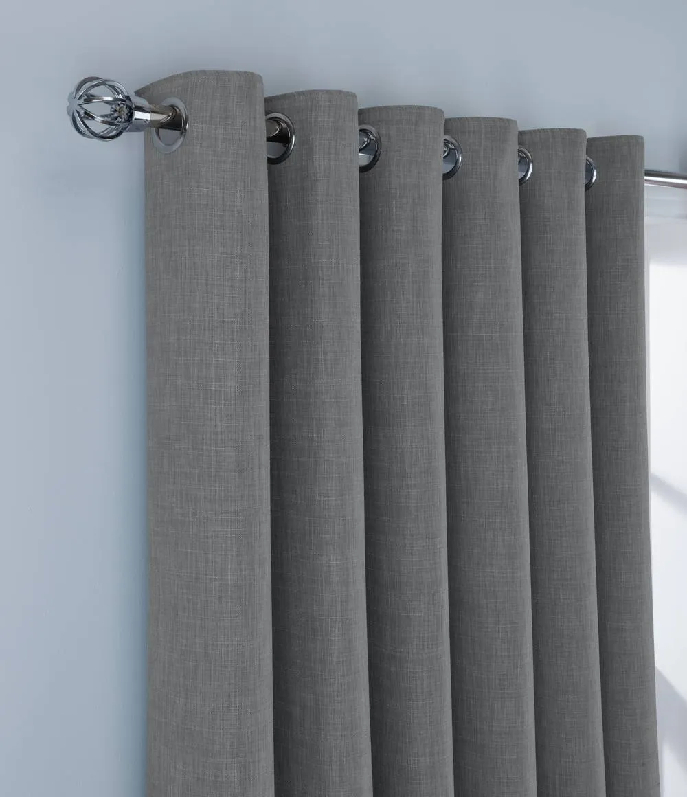 Smart Living Luxury Linen Look Eyelet Blackout Lined Curtains - 2 Panels in Charcoal 6