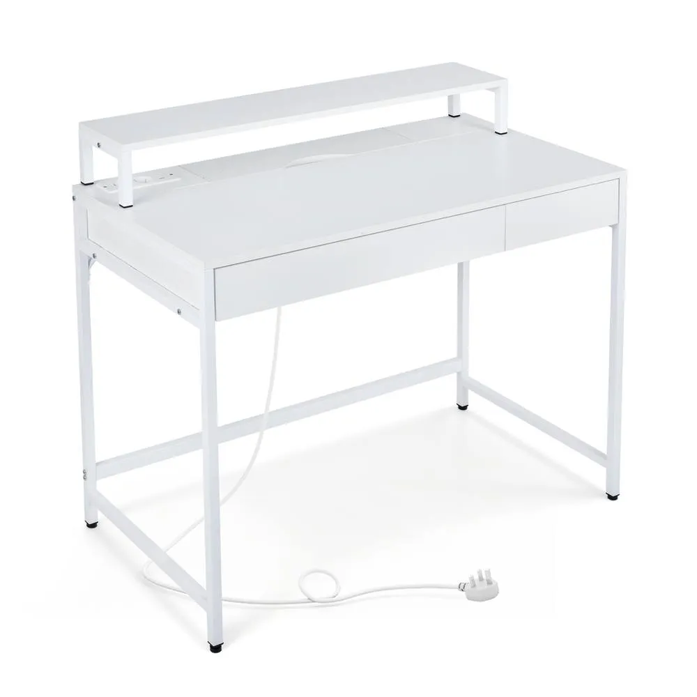 Costway Computer Desk with Power Outlets Compact Office Desk in White 2