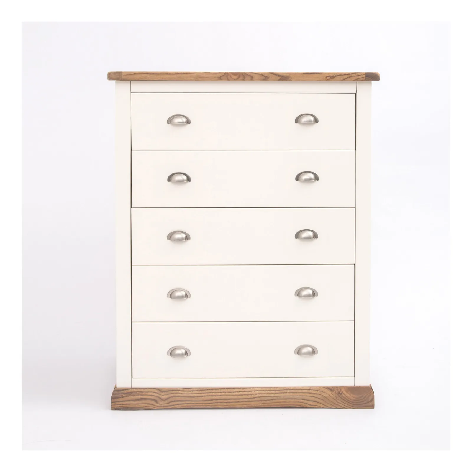Cabinet Bits Tropea 5 Drawer Chest of Drawers Chrome Cup Handle in Off-White