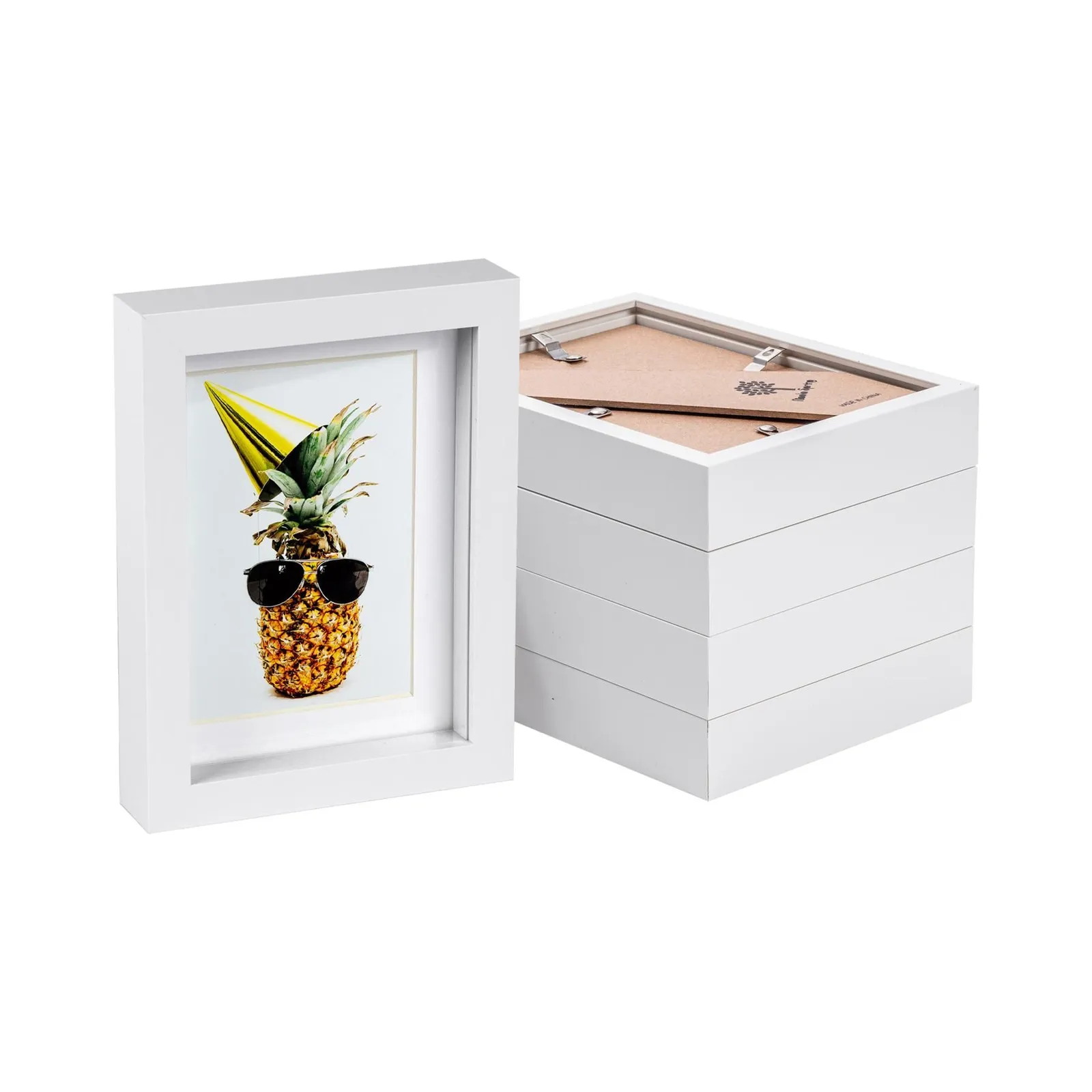 Nicola Spring 5" x 7" White 3D Box Photo Frames - 4" x 6" Mount - Pack of 5 1