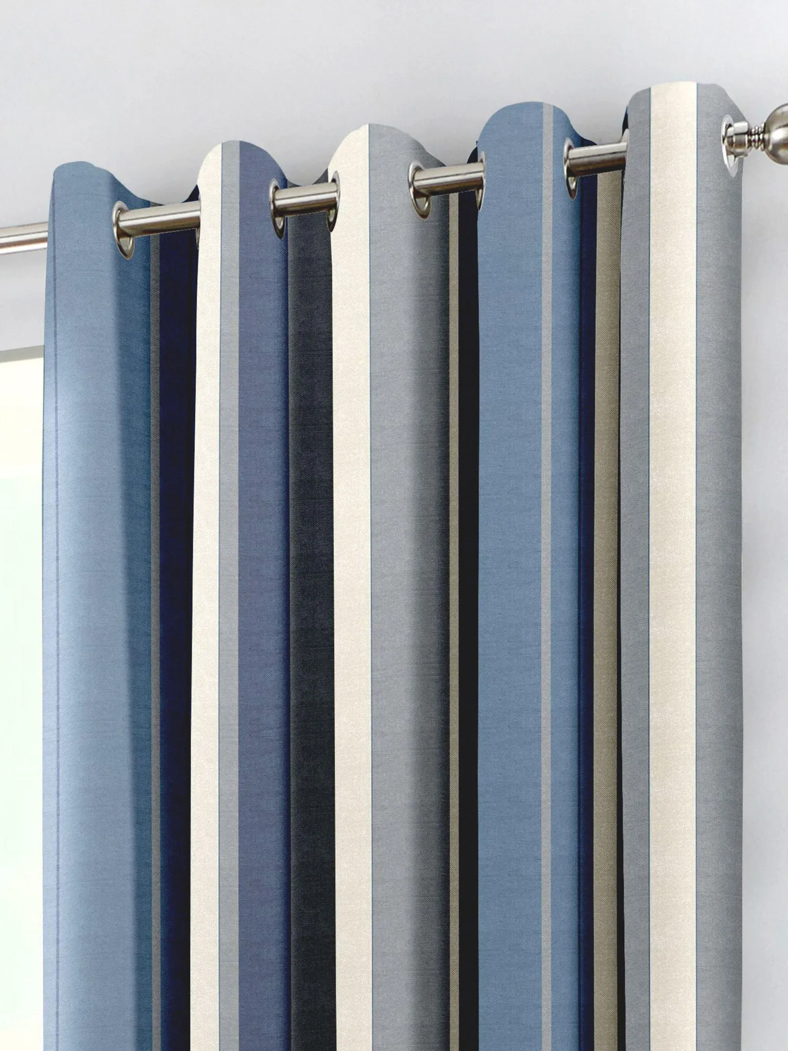 Fusion 'Whitworth Stripe' Fully Lined 100% Cotton Eyelet Curtains in Blue 2