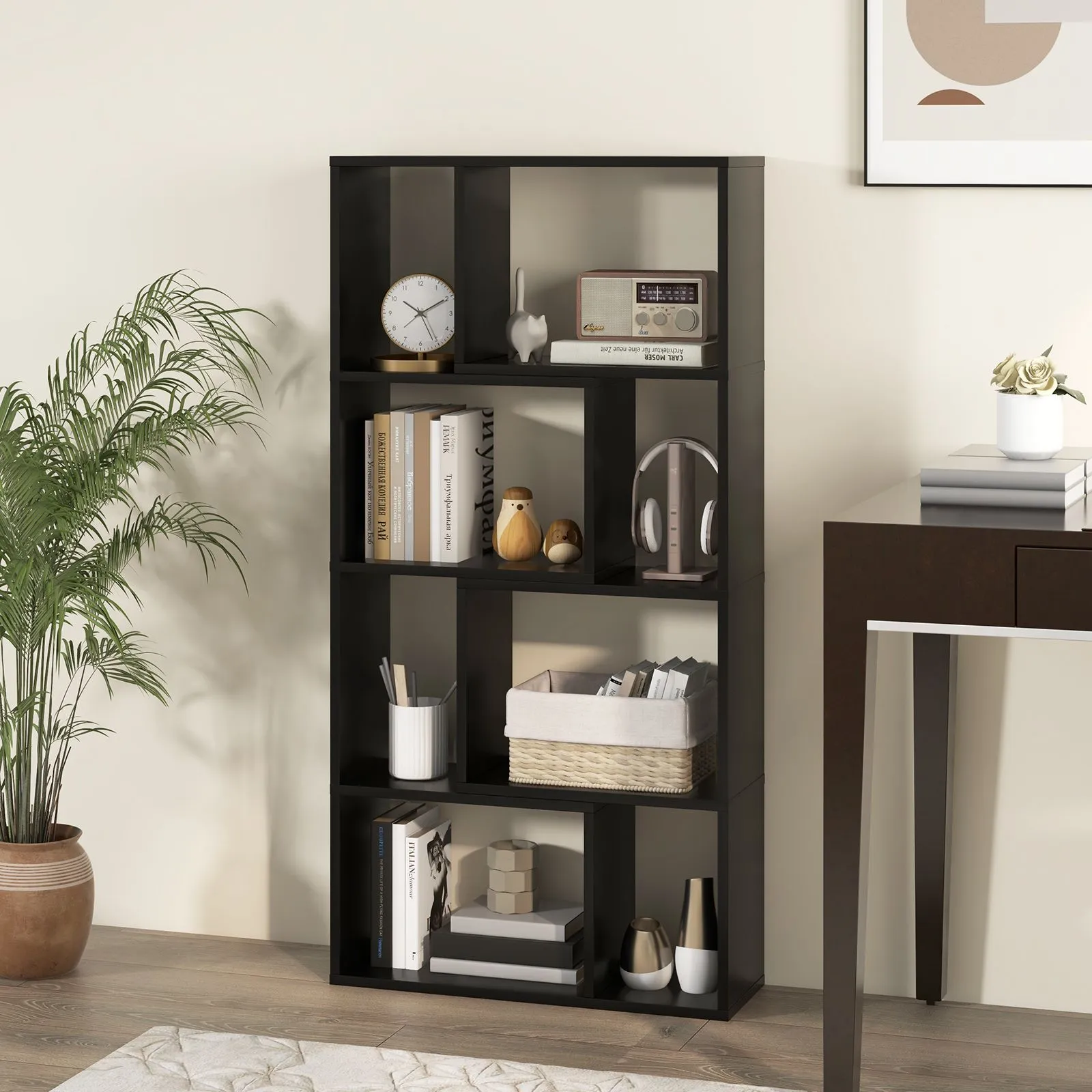 Costway 5-Tier Geometric Bookshelf 120 CM Tall Bookcase Modern 8-Cube Display Shelving in Black 6