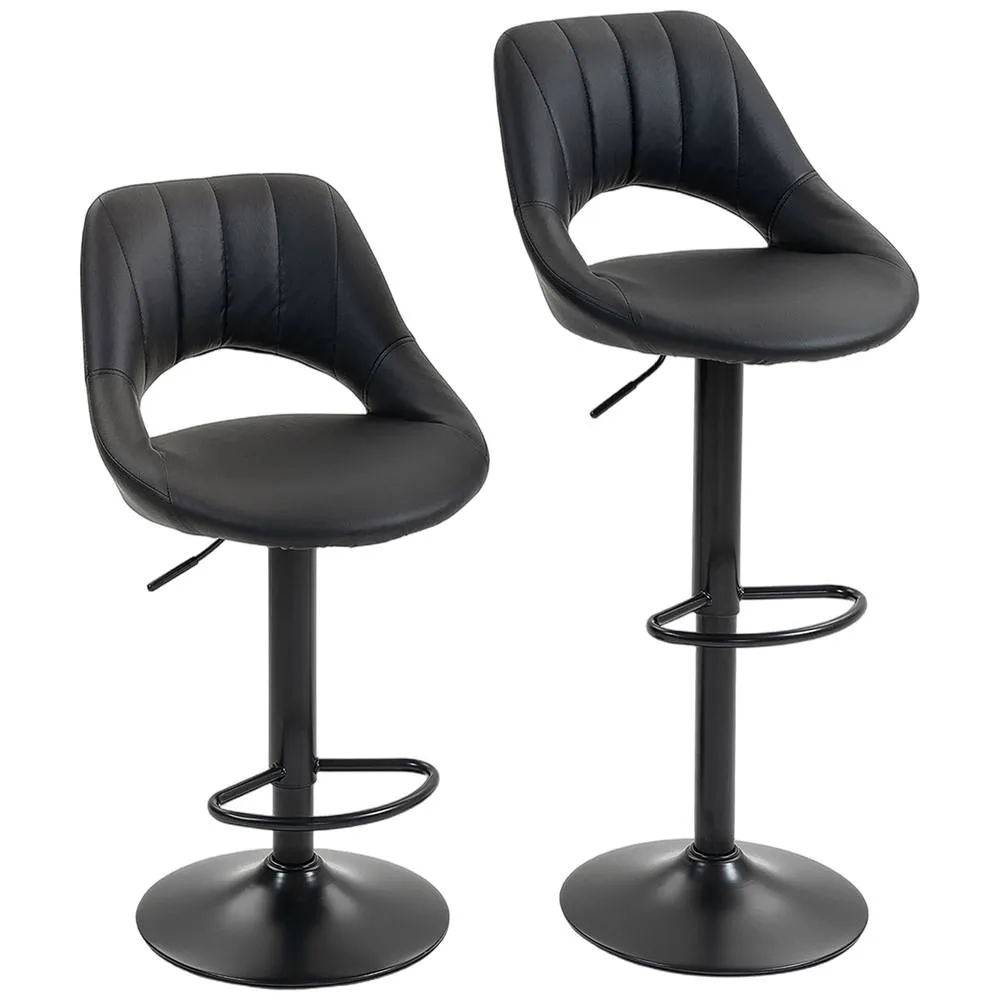 HOMCOM Barstools Set of 2, Dining Stools with Backrest & Footrest, Black 2