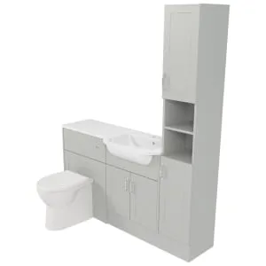 Deccado Padworth Whisper Grey Right Hand 1500mm Fitted Tower, Vanity & Toilet Pan Unit Combination with Right Hand Basin