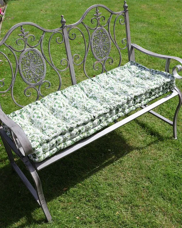 Dibor Vintage Green Leaf Print Cotton Outdoor Furniture Garden Bench Pad L112cm x W44cm 2