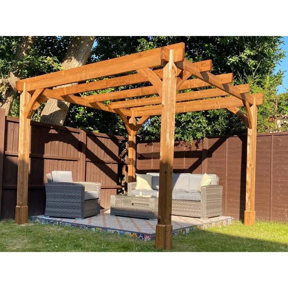 Dunster House Wooden Pergola 3x3m Pressure Treated Heavy Duty Leviathan in Brown 6