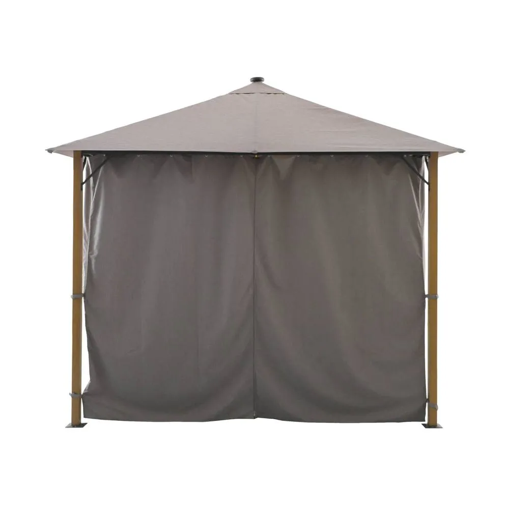 sweeek Aluminum gazebo 3x3m with wood effect, curtains, & LED in Beige 6