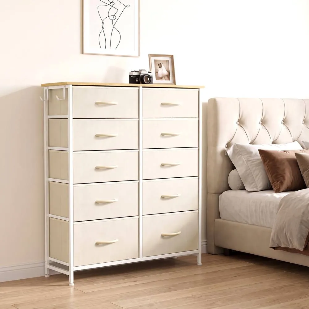 HOMCOM Fabric Chest of Drawers, 10 Drawer Dresser for Bedroom, Beige 2