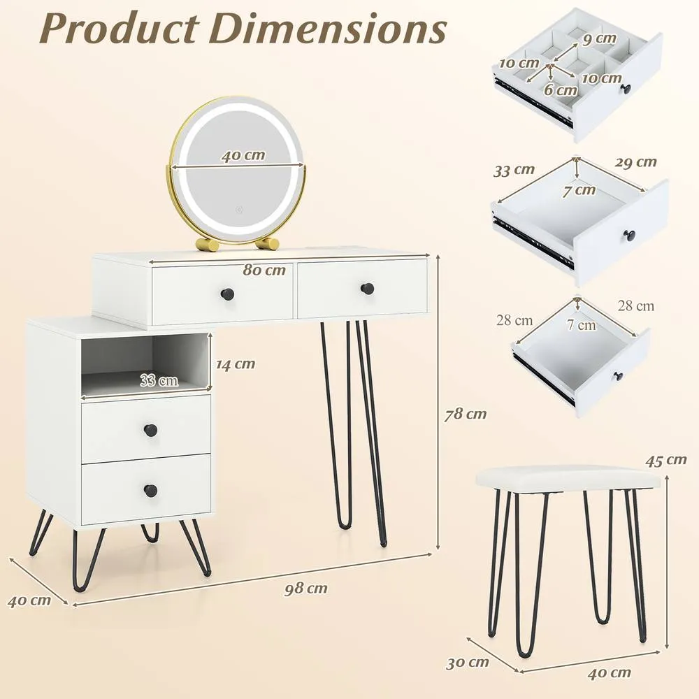 Costway Makeup Vanity Desk Modern Dressing Table Set w/Mirror & Lights-White in White 2