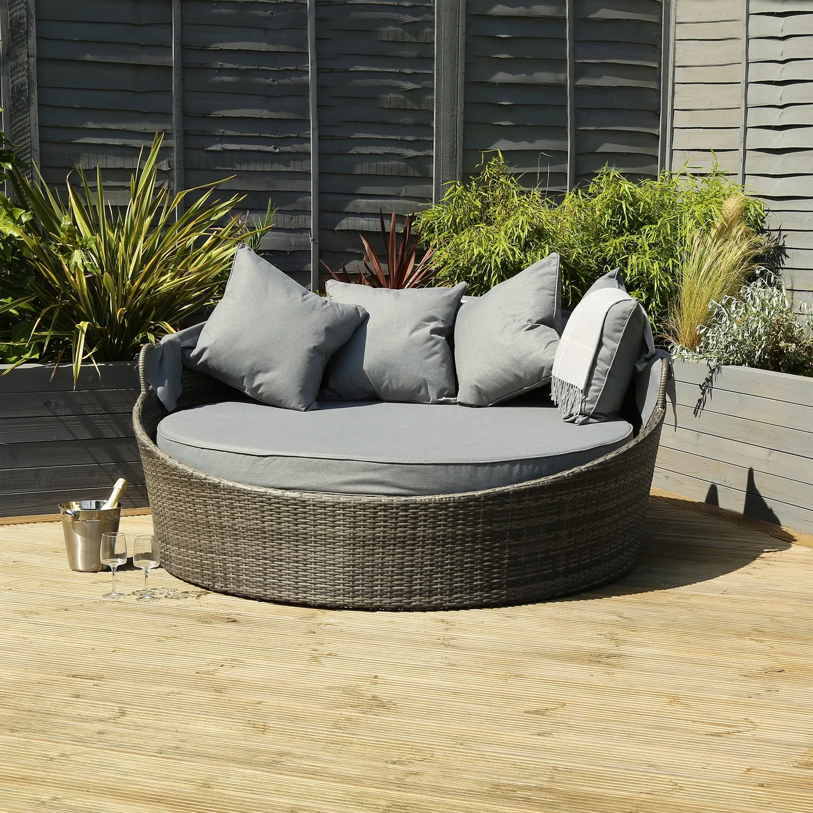 Rattan Grey Day Bed With Canopy Light Grey