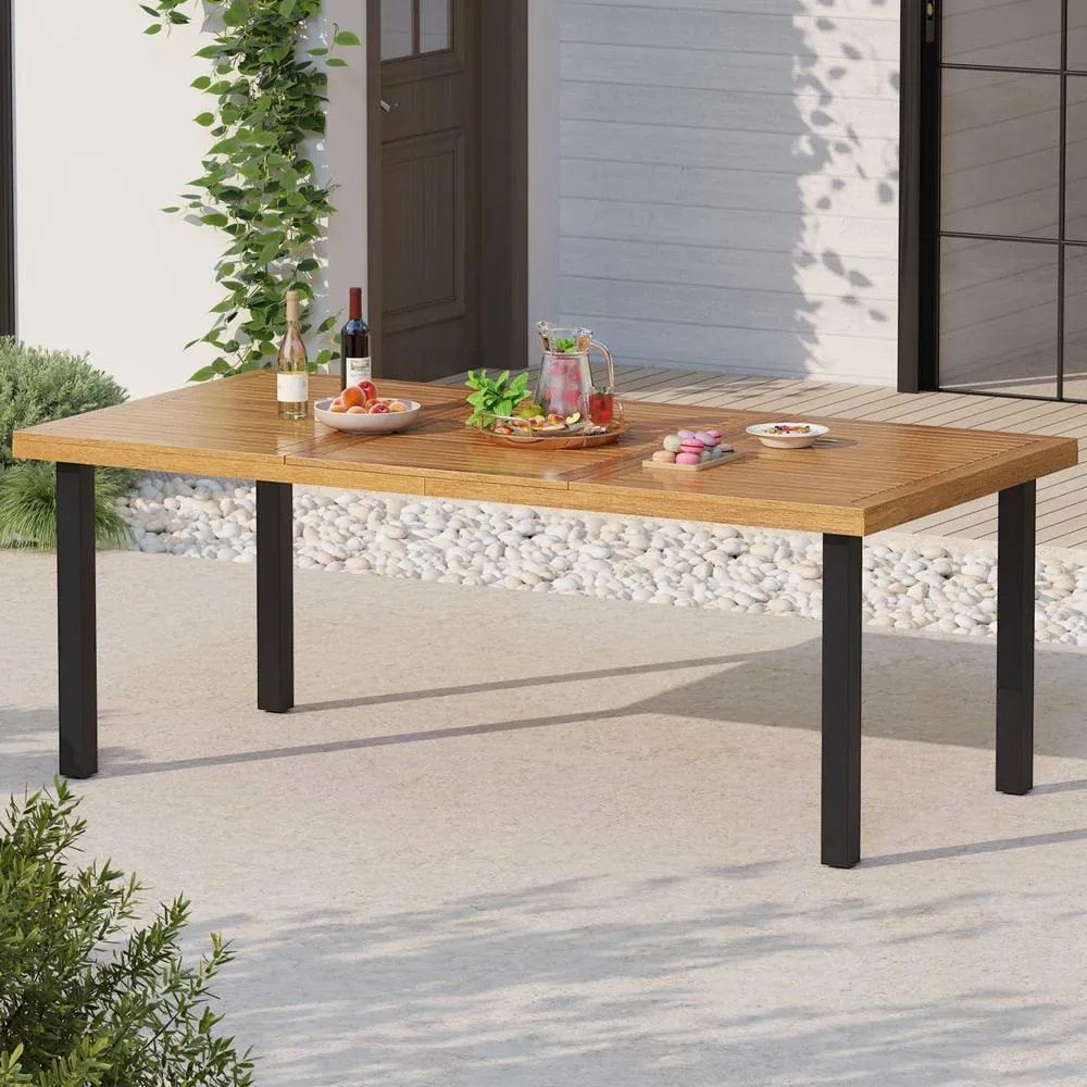 Costway Patio Dining Table for 8 Large Rectangle Table with Wood Tabletop in Natural 3