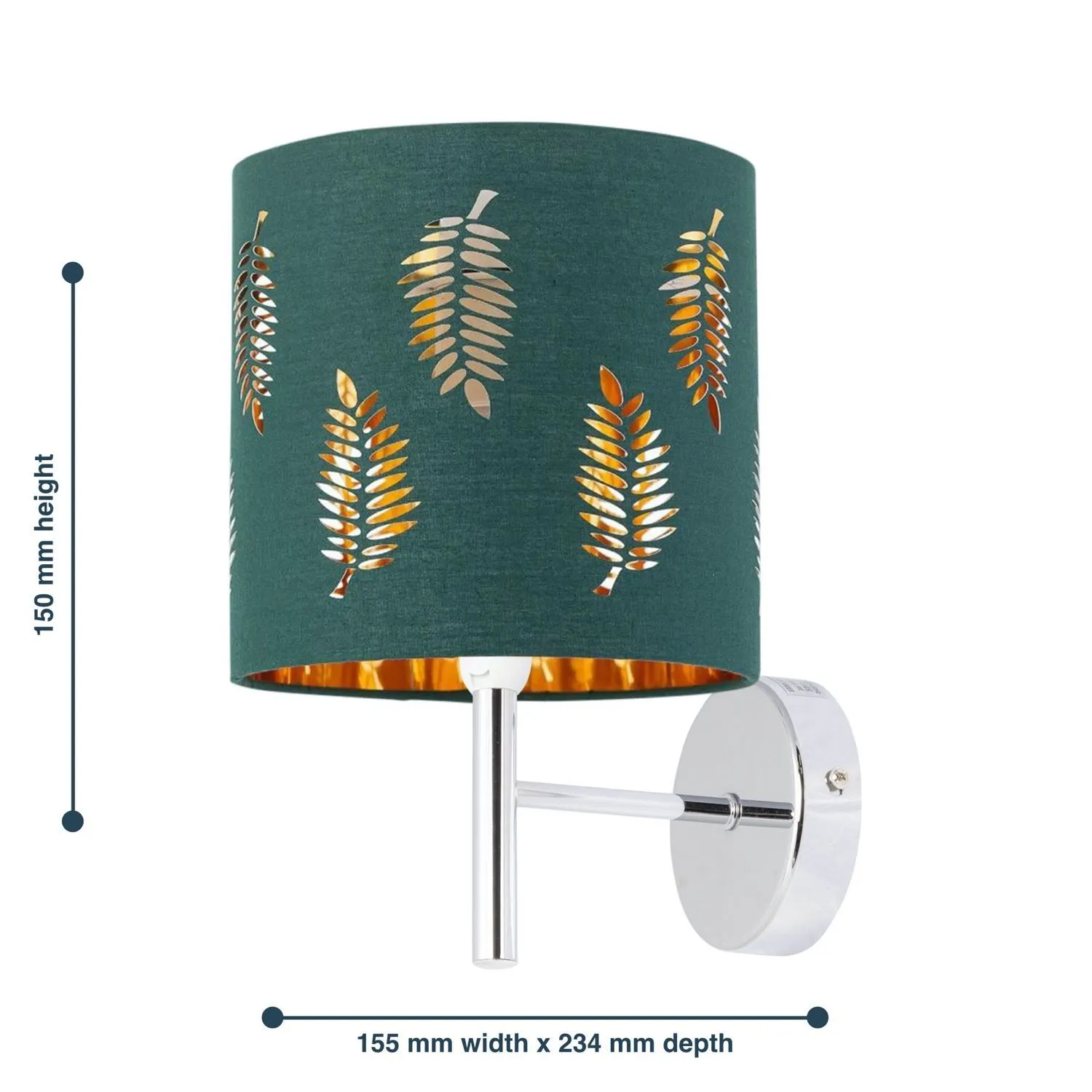First Choice Lighting Brea - Chrome Wall Light with Dark Green Fern Shade in Silver 5